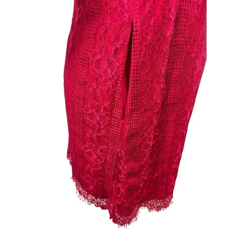 Anthropologie Maeve Open Back Lace Mini Dress Raspberry 12 Pockets Romantic Date